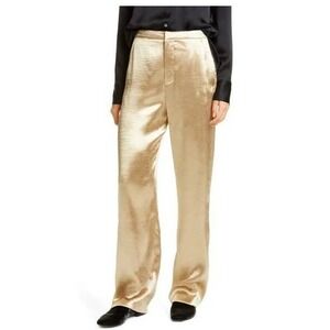Vince Hammered Satin Pants Women 6 Gold NWT Wide Leg‎ High Rise V632921740